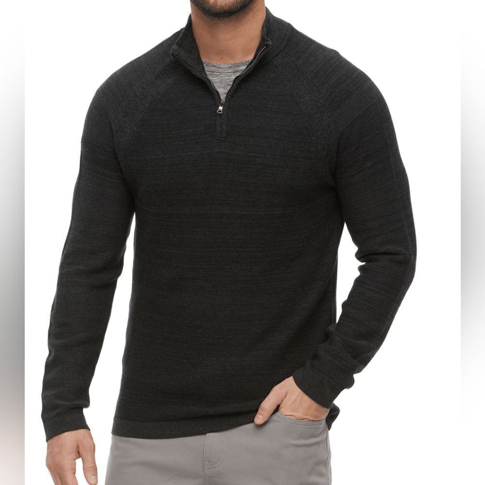 Flag & Anthem Mock Neck Quarter Zip Athletic Fit 100% Cotton Sweater, Small, Gre